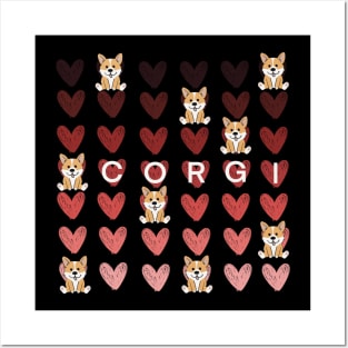 ‘Corgi Love’ Ombré Hearts Design Posters and Art